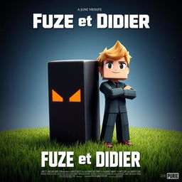 A movie poster in a cubic style, featuring a cubic grass ground