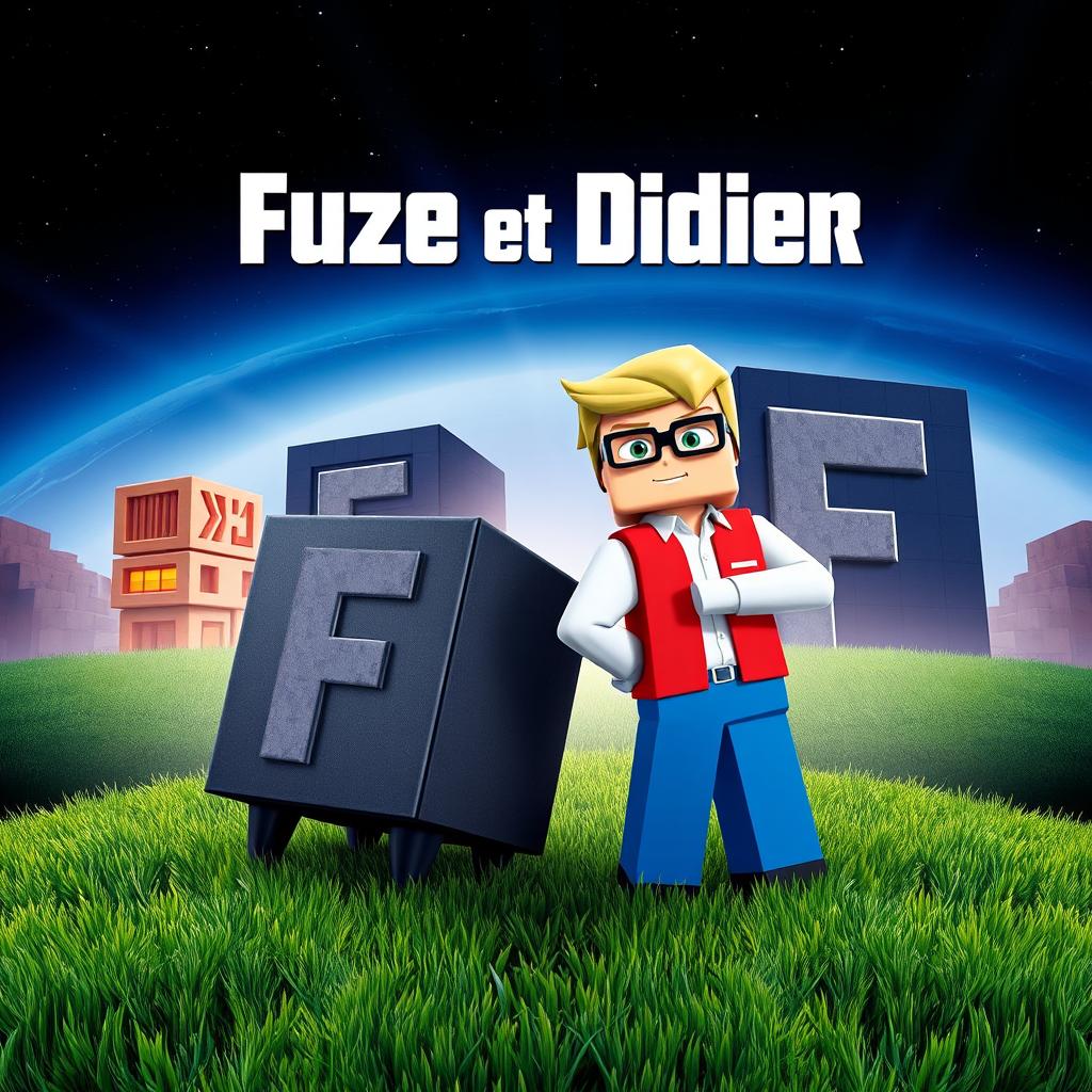 A movie poster in a cubic style, featuring a cubic grass ground