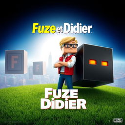 A movie poster in a cubic style, featuring a cubic grass ground