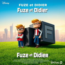 A movie poster in a cubic style, featuring a cubic grass ground