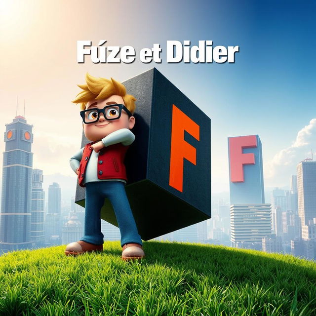 A movie poster in a cubic style, featuring a cubic grass ground