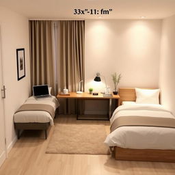 A cozy two-bed bedroom setup in a room measuring 3 meters by 4 meters