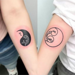 A pair of matching tattoos based on the yin-yang symbol, with each person receiving one half of the design