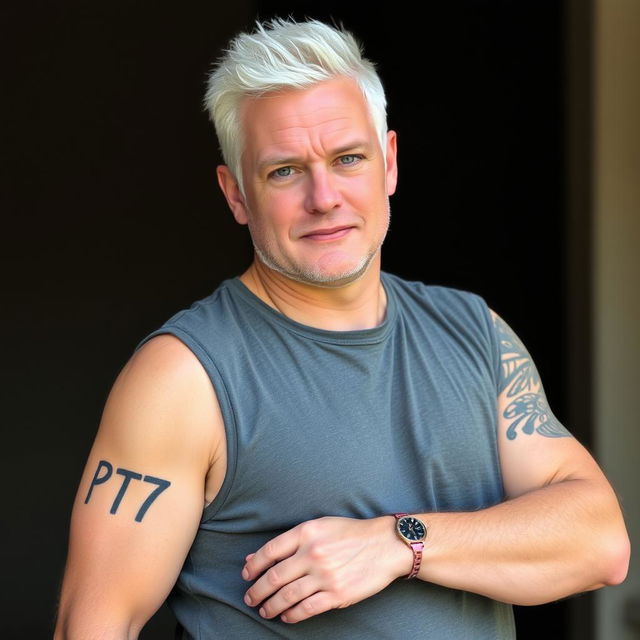 A man with white hair standing confidently