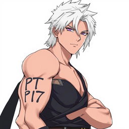 An anime-style rogue man with white hair standing confidently