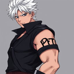 An anime-style rogue man with white hair standing confidently