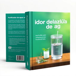 Create a book cover with the title 'Purificador de Agua' and an image of a homemade water purifier