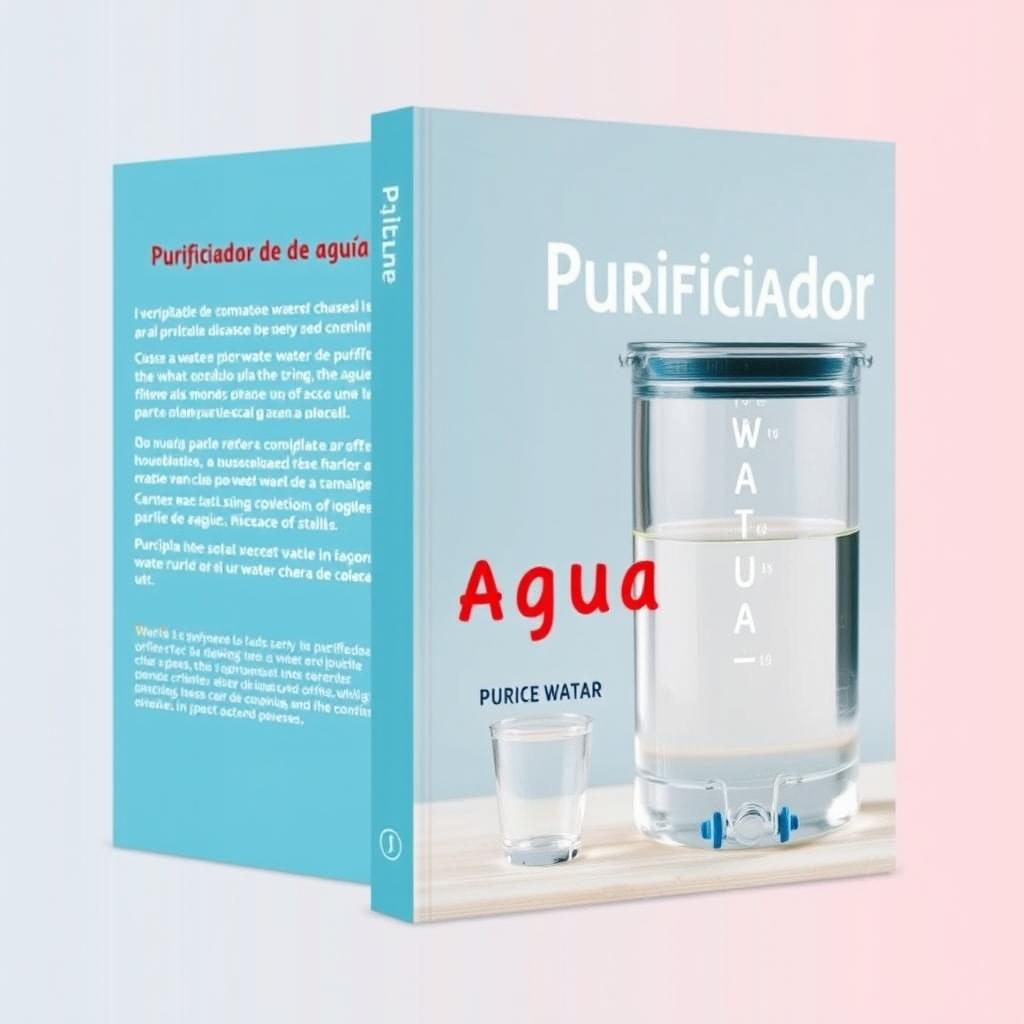 Create a book cover with the title 'Purificador de Agua' and an image of a homemade water purifier