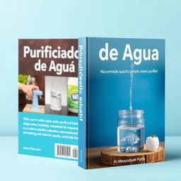 Create a book cover with the title 'Purificador de Agua' and an image of a homemade water purifier