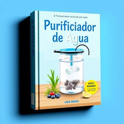 Create a book cover with the title 'Purificador de Agua' and an image of a homemade water purifier