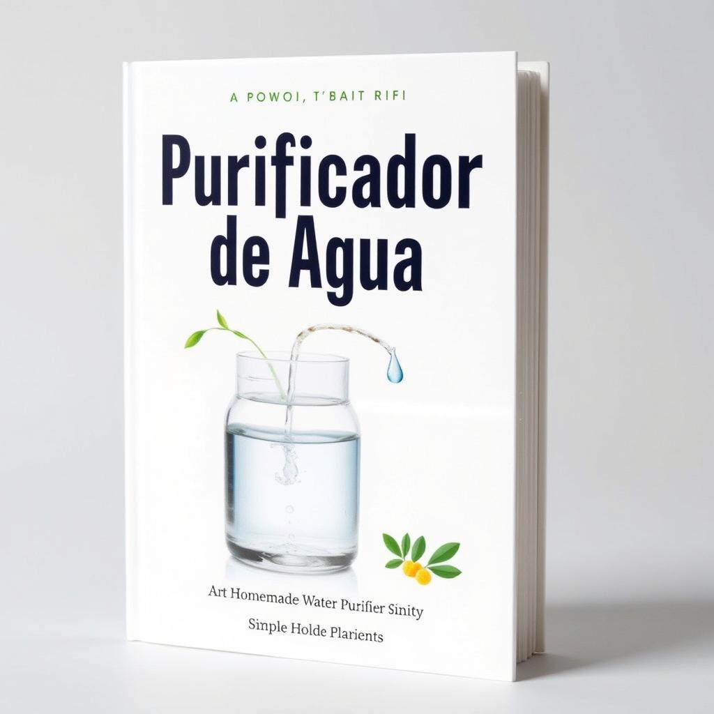 Create a book cover with the title 'Purificador de Agua' and an image of a homemade water purifier