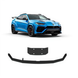 A custom bodykit designed for a Lamborghini Urus, featuring a striking blue color and forged carbon fiber components