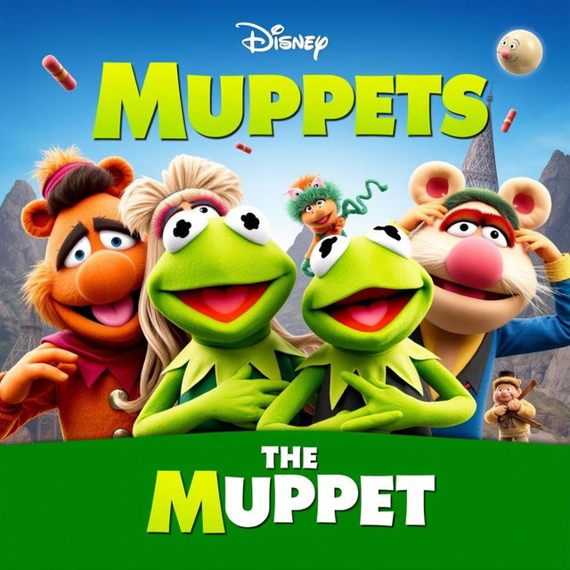 Create a vibrant and exciting movie poster featuring the Muppets