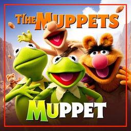 Create a vibrant and exciting movie poster featuring the Muppets