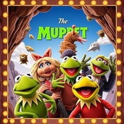 Create a vibrant and exciting movie poster featuring the Muppets