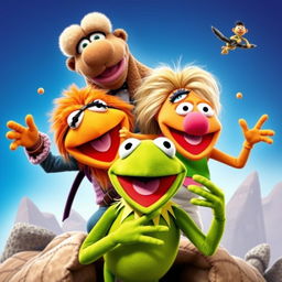 Create a vibrant and exciting movie poster featuring the Muppets