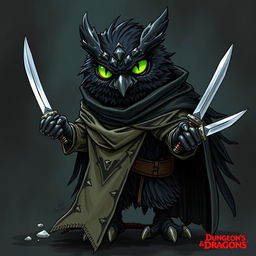 A detailed illustration of an Owlin rogue from Dungeons & Dragons