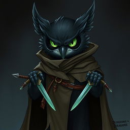 A detailed illustration of an Owlin rogue from Dungeons & Dragons