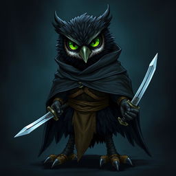 A detailed illustration of an Owlin rogue from Dungeons & Dragons