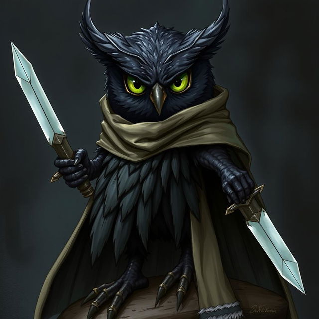 A detailed illustration of an Owlin character from Dungeons & Dragons