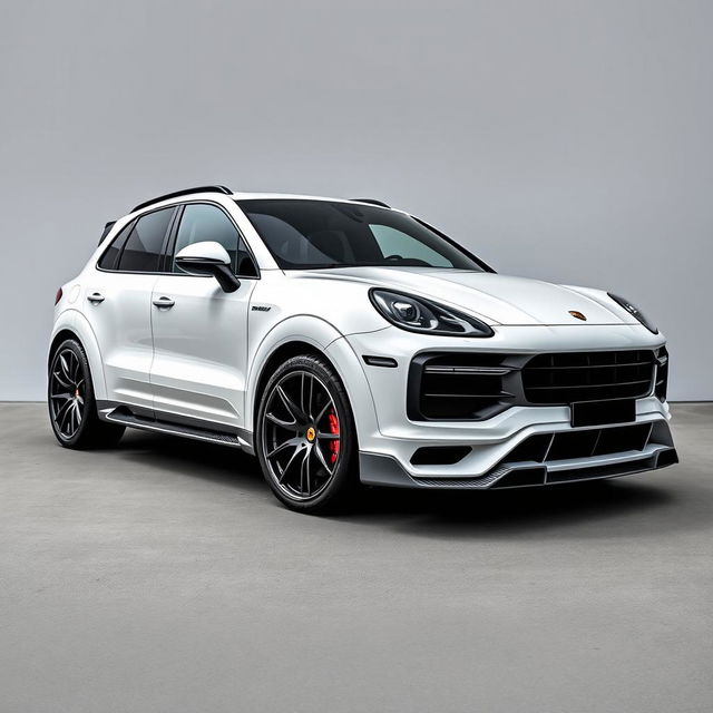 A Porsche Cayenne equipped with an aggressive bodykit made entirely of carbon fiber