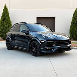 A Porsche Cayenne equipped with an aggressive bodykit made entirely of carbon fiber