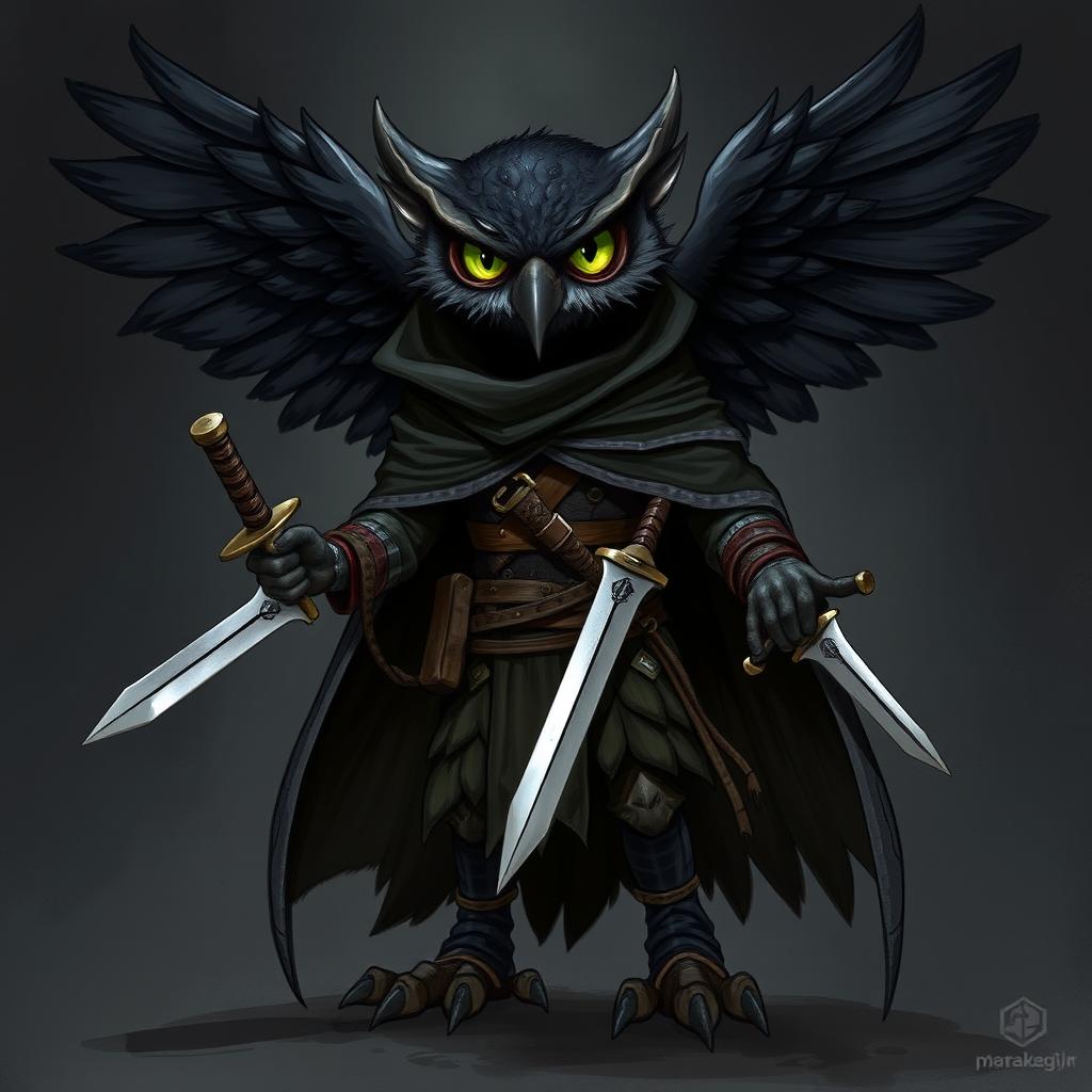 A detailed illustration of an Owlin character from Dungeons & Dragons