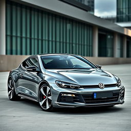 A Volkswagen Scirocco designed and manufactured by Porsche, showcasing sleek and sporty design elements, with a luxurious and high-performance appearance