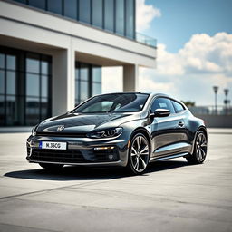 A Volkswagen Scirocco designed and manufactured by Porsche, showcasing sleek and sporty design elements, with a luxurious and high-performance appearance