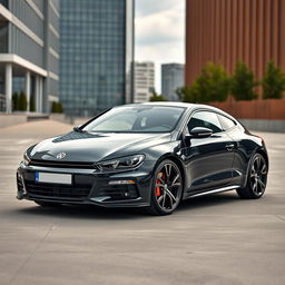 A Volkswagen Scirocco designed and manufactured by Porsche, showcasing sleek and sporty design elements, with a luxurious and high-performance appearance