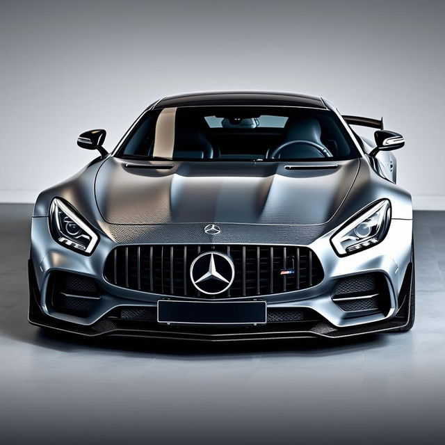 A Mercedes AMG GT equipped with an aggressive bodykit made entirely of carbon fiber