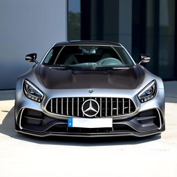 A Mercedes AMG GT equipped with an aggressive bodykit made entirely of carbon fiber