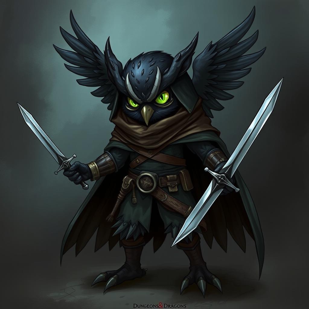 A detailed illustration of an Owlin character from Dungeons & Dragons