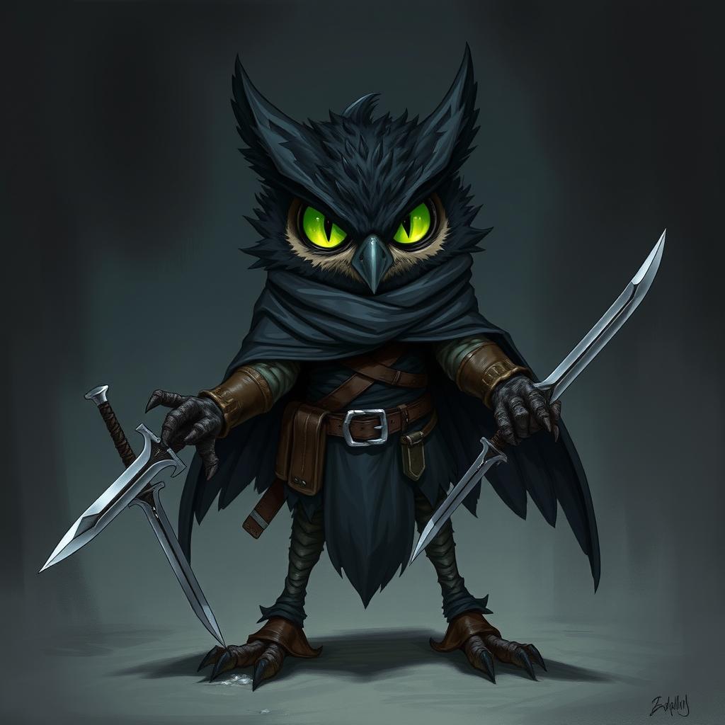 A detailed illustration of an Owlin character from Dungeons & Dragons