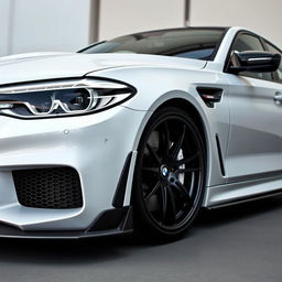 A BMW M5 equipped with an aggressive bodykit made entirely of carbon fiber