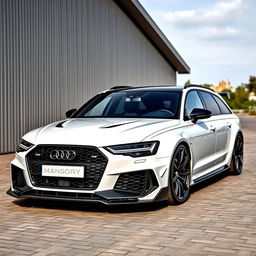 An Audi RS6 Wagon equipped with a Mansory-style aggressive bodykit made entirely of carbon fiber