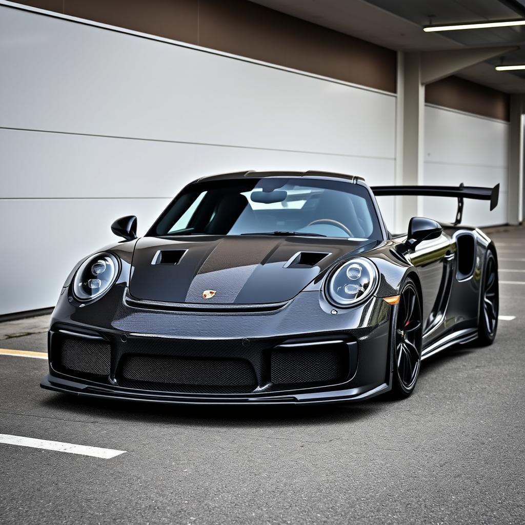 A Porsche 991 equipped with a Mansory-style aggressive bodykit made entirely of carbon fiber