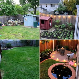 A complete transformation of a backyard space that was previously dirty and filled with trash and garbage