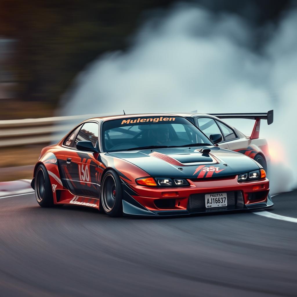 A detailed image of a Nissan Silvia S15 with a drift bodykit