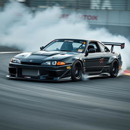 A detailed image of a Nissan Silvia S15 with a drift bodykit