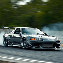 A detailed image of a Nissan Silvia S15 with a drift bodykit