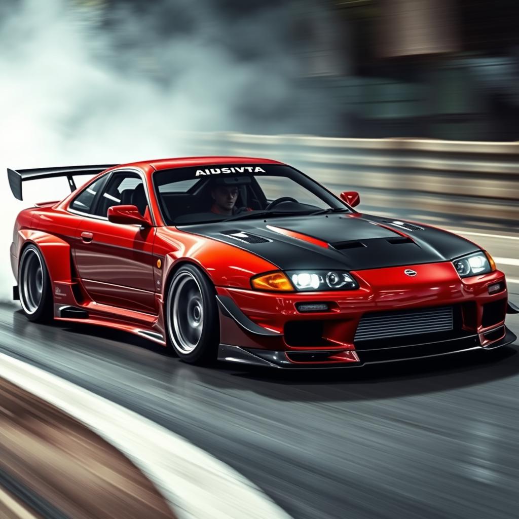 A detailed image of a Nissan Silvia S15 with a drift bodykit