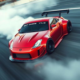 A detailed image of a Nissan 350Z with a drift bodykit