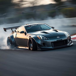 A detailed image of a Nissan 350Z with a drift bodykit