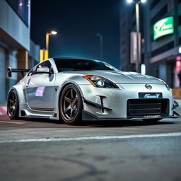 A detailed image of a Nissan 350Z with an aggressive bodykit