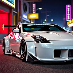 A detailed image of a Nissan 350Z with an aggressive bodykit