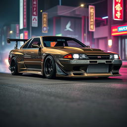 A detailed image of a Nissan GTR R32 with an aggressive bodykit