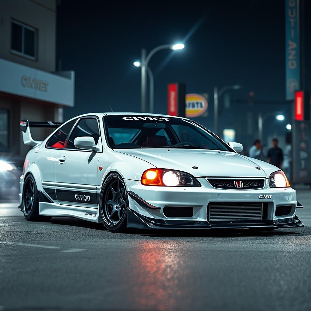 A detailed image of a Honda Civic EG with an aggressive bodykit