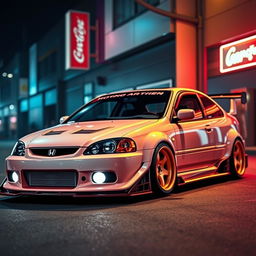 A detailed image of a Honda Civic EG with an aggressive bodykit