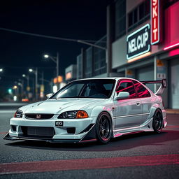 A detailed image of a Honda Civic EG with an aggressive bodykit